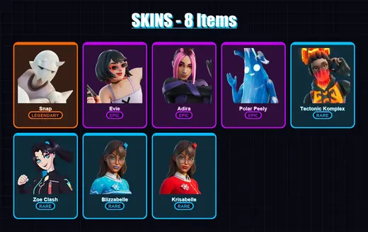 [PC/PSN] | Snap | Evie | Adira | Polar Peely | Tectonic Komplex | 8 skin | 15 pickaxe | 12 emote | 11 glider | Lv293 — Game account