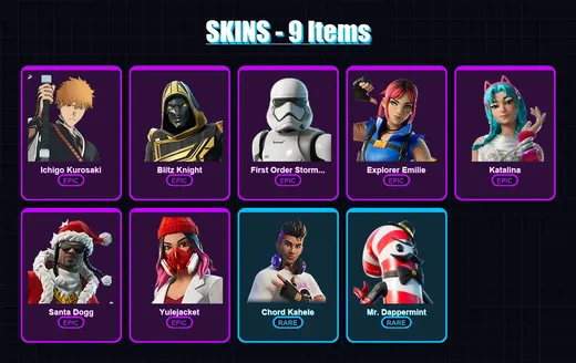 [PC/PSN] | Ichigo Kurosaki | Blitz Knight | First Order Stormtrooper | Explorer Emilie | Katalina | 9 skin | 36 pickaxe | 12 emote | 19 glider | Lv1 — Game account