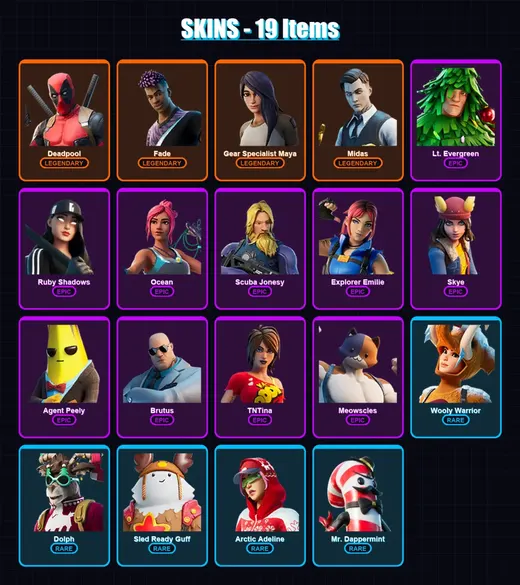 [PC/XBOX/PSN] | Deadpool | Fade | Gear Specialist Maya | Midas | Lt. Evergreen | 19 skin | 27 pickaxe | 26 emote | 27 glider | Lv453 — Game account