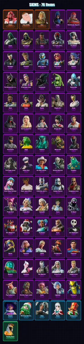 [PS4/PS5/PC] | Valeria | Peter Griffin | Zeus | Hope | Wastelander Magneto | 76 skin | 110 pickaxe | 91 emote | 71 glider | Lv852