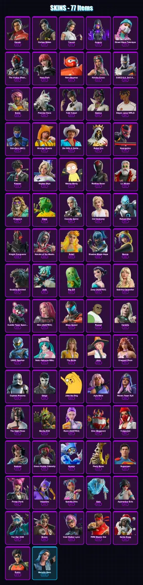 [PC/PSN] | Kendo | Outlaw Midas | Yoo-mi | Augury | Street Wave Teknique | 77 skin | 88 pickaxe | 58 emote | 48 glider | Lv419
