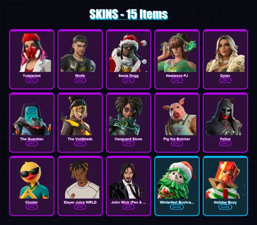 [PC/XBOX/PSN] | Yulejacket | Wolfe | Santa Dogg | Heatwave PJ | Dylan | 15 skin | 65 pickaxe | 32 emote | 47 glider | Lv714