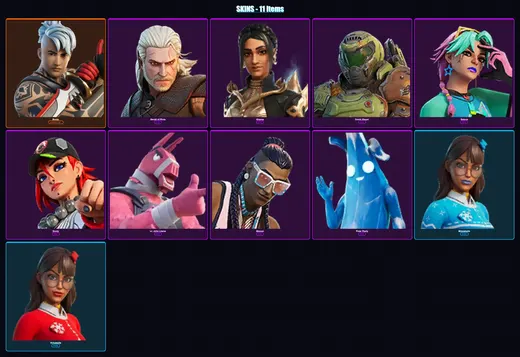 [PC/XBOX/PSN] | Ronin | Geralt of Rivia | Shanta | Doom Slayer | Selene | 11 skin | 15 pickaxe | 13 emote | 22 glider | Lv179
