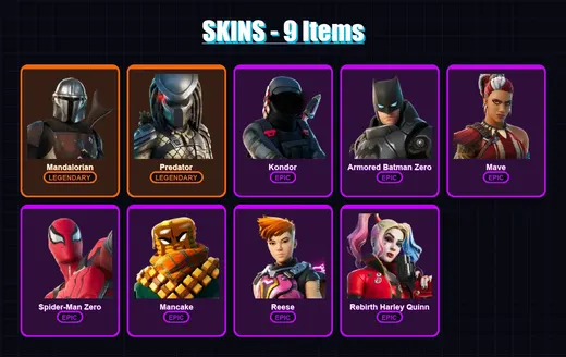 [PC/XBOX/PSN] | Mandalorian | Predator | Kondor | Armored Batman Zero | Mave | 9 skin | 9 pickaxe | 2 emote | 8 glider | Lv83