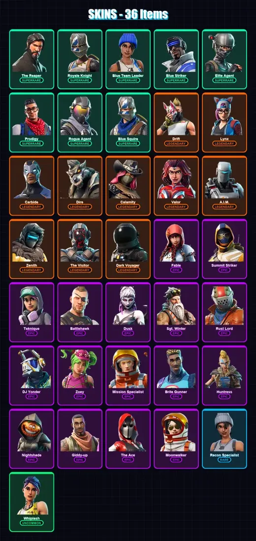 [PS4/PS5/XBOX/PC] | The Reaper | Royale Knight | Blue Team Leader | Blue Striker | Elite Agent | 36 skin | 27 pickaxe | 39 emote | 41 glider | Lv513