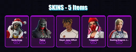 [PC/XBOX] | Santa Dogg | Felina | Slayer Juice WRLD | Yulejacket | Dueling Dragons Jackie | 5 skin | 21 pickaxe | 11 emote | 15 glider | Lv201 — Game account