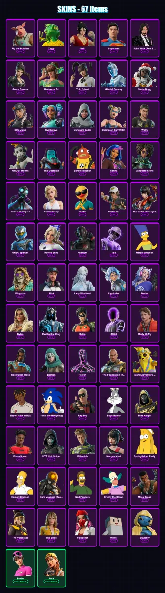 [SWITCH/XBOX/PSN/PC] | Pig the Butcher | Ziggy | Mali | Superman | John Wick (Pen & Ink) | 67 skin | 126 pickaxe | 85 emote | 88 glider | Lv1351