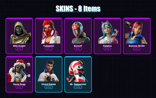 [PC/PSN] | Blitz Knight | Yulejacket | Burnoff | Katalina | Explorer Emilie | 8 skin | 34 pickaxe | 9 emote | 19 glider | Lv401
