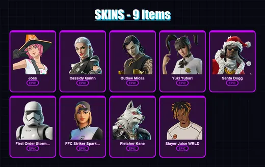 [PC/XBOX/PSN] | Joss | Cassidy Quinn | Outlaw Midas | Yuki Yubari | Santa Dogg | 9 skin | 33 pickaxe | 15 emote | 22 glider | Lv220