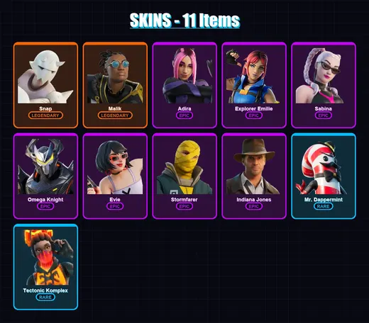 [PS4/PS5/XBOX/PC] | Snap | Malik | Adira | Explorer Emilie | Sabina | 11 skin | 15 pickaxe | 11 emote | 15 glider | Lv200 — Game account