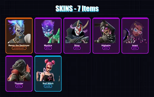 [PS4/PS5/XBOX/PC] | Renzo the Destroyer | Mystica | Stray | Highwire | Imani | 7 skin | 9 pickaxe | 7 emote | 11 glider | Lv89