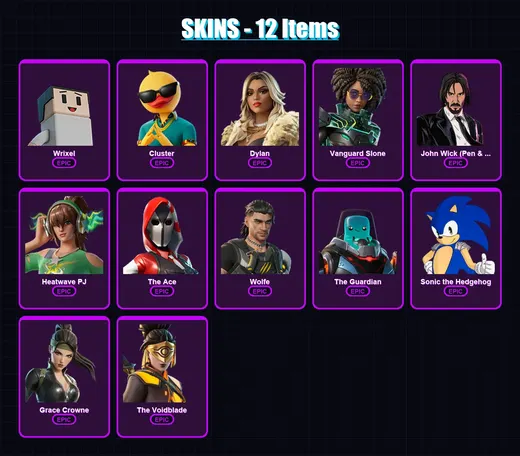 [PC/PSN] | Wrixel | Cluster | Dylan | Vanguard Slone | John Wick (Pen & Ink) | 12 skin | 17 pickaxe | 11 emote | 17 glider | Lv131 — Game account