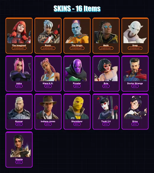 [PC/XBOX/PSN] | The Imagined | Ronin | The Origin | Malik | Snap | 16 skin | 22 pickaxe | 13 emote | 22 glider | Lv233 — Game account