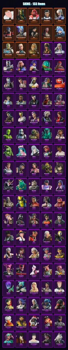 [PC/PSN] | Peter Griffin | Hades | Valeria | The Ageless | Mizuki | 133 skin | 186 pickaxe | 130 emote | 135 glider | Lv1650 — Game account