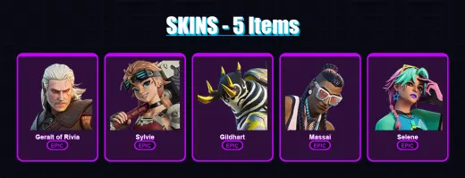 [PC/XBOX/PSN] | Geralt of Rivia | Sylvie | Gildhart | Massai | Selene | 5 skin | 8 pickaxe | 5 emote | 6 glider | Lv27