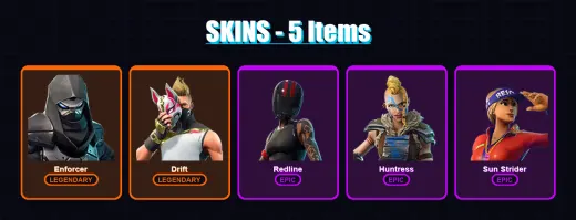 [SWITCH/XBOX/PSN/PC] | Enforcer | Drift | Redline | Huntress | Sun Strider | 5 skin | 5 pickaxe | 8 emote | 7 glider | Lv93