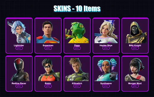 [PC/PSN] | Lightrider | Superman | Ziggy | Haylee Skye | Blitz Knight | 10 skin | 23 pickaxe | 16 emote | 20 glider | Lv247