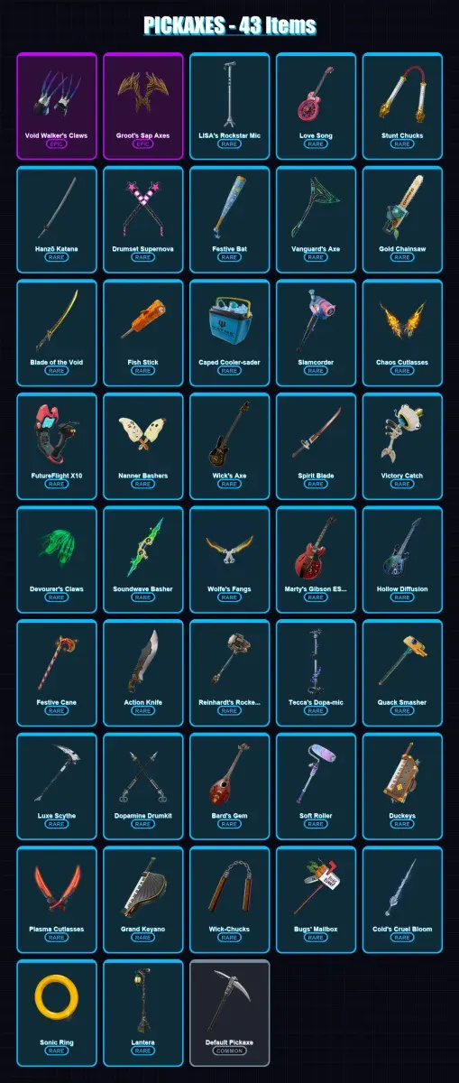 [PC/XBOX/PSN] | The Voidblade | Cluster | John Wick (Pen & Ink) | The Guardian | Wolfe | 8 skin | 43 pickaxe | 22 emote | 31 glider | Lv469