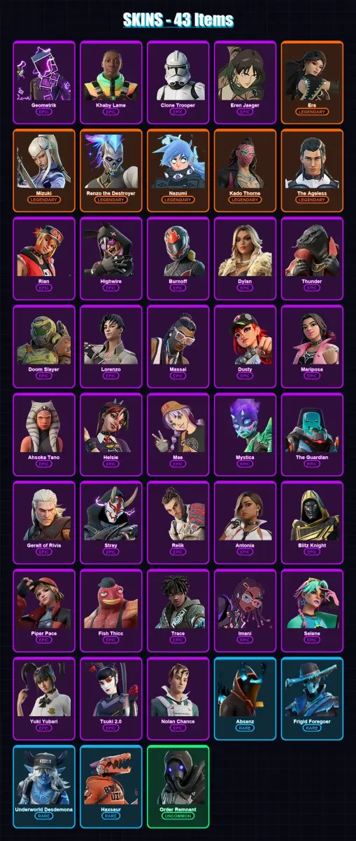 [PC/PSN] | Geometrik | Khaby Lame | Clone Trooper | Eren Jaeger | Era | 43 skin | 75 pickaxe | 49 emote | 69 glider | Lv961 — Game account