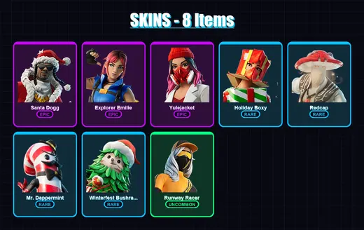[PC/XBOX/PSN] | Santa Dogg | Explorer Emilie | Yulejacket | Holiday Boxy | Redcap | 8 skin | 20 pickaxe | 7 emote | 17 glider | Lv223