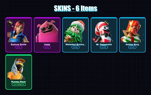 [PC/XBOX/PSN] | Explorer Emilie | Yeddy | Winterfest Bushranger | Mr. Dappermint | Holiday Boxy | 6 skin | 8 pickaxe | 5 emote | 9 glider | Lv130 — Game account