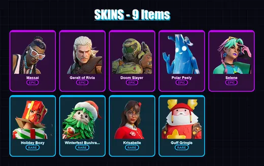 [PC/XBOX/PSN] | Massai | Geralt of Rivia | Doom Slayer | Polar Peely | Selene | 9 skin | 18 pickaxe | 15 emote | 21 glider | Lv234 — Game account