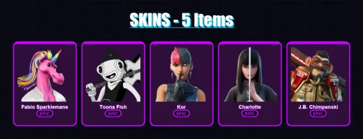 [SWITCH/XBOX/PSN/PC] | Fabio Sparklemane | Toona Fish | Kor | Charlotte | J.B. Chimpanski | 5 skin | 10 pickaxe | 4 emote | 8 glider | Lv93