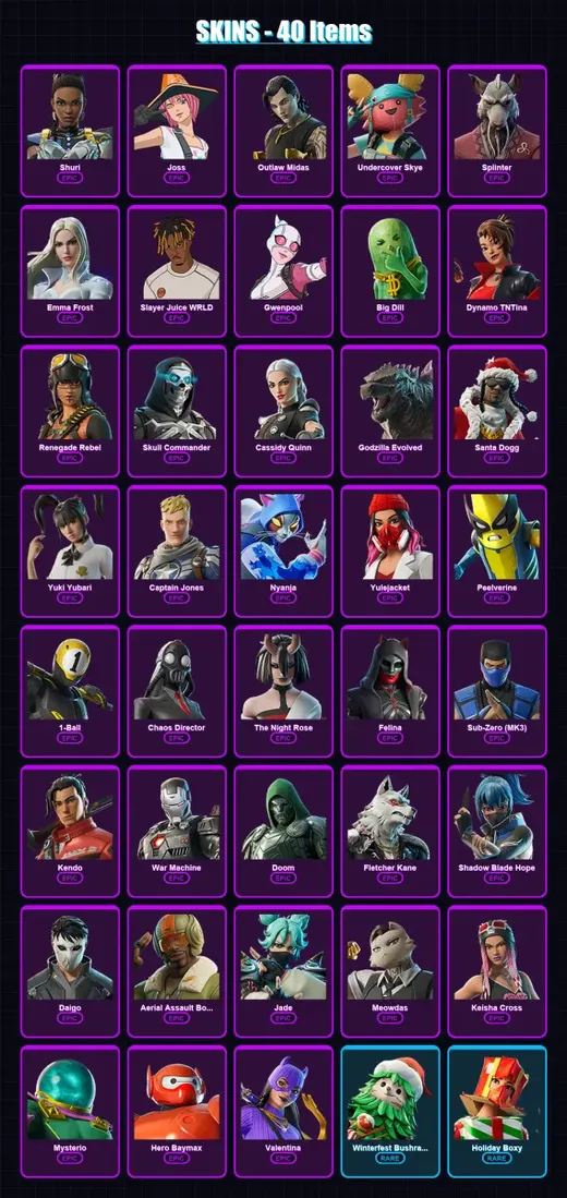 [PS4/PS5/XBOX/PC] | Shuri | Joss | Outlaw Midas | Undercover Skye | Splinter | 40 skin | 59 pickaxe | 39 emote | 47 glider | Lv455 — Game account