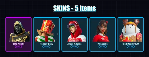[PC/PSN] | Blitz Knight | Holiday Boxy | Arctic Adeline | Krisabelle | Sled Ready Guff | 5 skin | 29 pickaxe | 11 emote | 22 glider | Lv215 — Game account