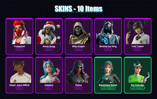 [PC/PSN] | Yulejacket | Santa Dogg | Blitz Knight | Exalted Ice King | Yuki Yubari | 10 skin | 78 pickaxe | 23 emote | 44 glider | Lv1220