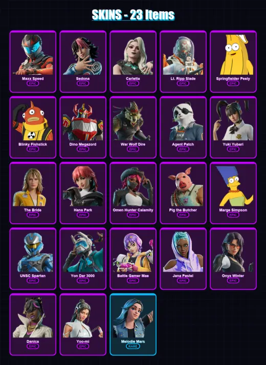 [PC/PSN] | Maxx Speed | Sedona | Carletta | Lt. Ripp Slade | Springfielder Peely | 23 skin | 34 pickaxe | 23 emote | 20 glider | Lv179