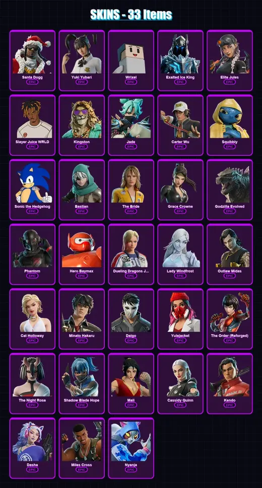 [PC/XBOX/PSN] | Santa Dogg | Yuki Yubari | Wrixel | Exalted Ice King | Elite Jules | 33 skin | 78 pickaxe | 40 emote | 57 glider | Lv545 — Game account