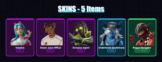 [PC/PSN] | Katalina | Slayer Juice WRLD | Scorpius Agent | Underworld Desdemona | Rogue Navigator | 5 skin | 45 pickaxe | 18 emote | 35 glider | Lv5