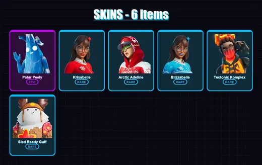 [PC/XBOX/PSN] | Polar Peely | Krisabelle | Arctic Adeline | Blizzabelle | Tectonic Komplex | 6 skin | 20 pickaxe | 23 emote | 20 glider | Lv347