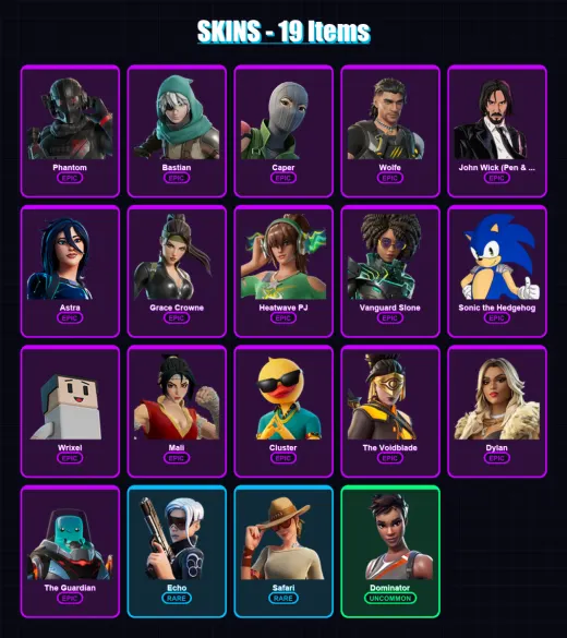 [PS4/PS5/PC] | Phantom | Bastian | Caper | Wolfe | John Wick (Pen & Ink) | 19 skin | 27 pickaxe | 16 emote | 21 glider | Lv362