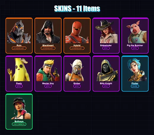 [PC/PSN] | Ruin | Blackheart | Hybrid | Sidewinder | Pig the Butcher | 11 skin | 40 pickaxe | 30 emote | 44 glider | Lv759