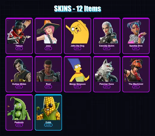 [PC/XBOX/PSN] | Tatsuo | Joss | Jake the Dog | Cassidy Quinn | Sparkle Diva | 12 skin | 30 pickaxe | 17 emote | 22 glider | Lv182 — Game account