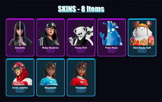 [PC/PSN] | Charlotte | Ruby Shadows | Toona Fish | Polar Peely | Sled Ready Guff | 8 skin | 15 pickaxe | 18 emote | 18 glider | Lv292