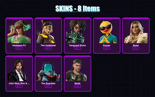[PS4/PS5/XBOX/PC] | Heatwave PJ | The Voidblade | Vanguard Slone | Cluster | Dylan | 8 skin | 21 pickaxe | 14 emote | 14 glider | Lv161