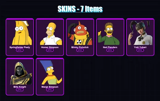 [PC/PSN] | Springfielder Peely | Homer Simpson | Blinky Fishstick | Ned Flanders | Yuki Yubari | 7 skin | 37 pickaxe | 15 emote | 23 glider | Lv282