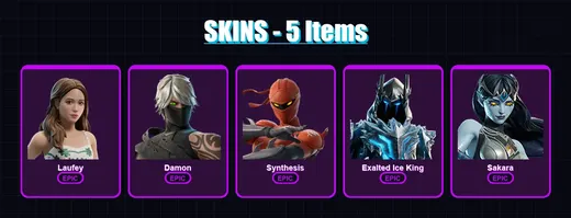 [PC/XBOX/PSN] | Laufey | Damon | Synthesis | Exalted Ice King | Sakara | 5 skin | 3 pickaxe | 1 emote | 2 glider | Lv2