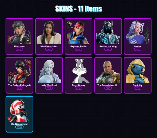 [PC/XBOX/PSN] | Elite Jules | Kim Kardashian | Explorer Emilie | Exalted Ice King | Dasha | 11 skin | 17 pickaxe | 12 emote | 17 glider | Lv150