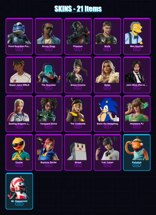 [PC/XBOX/PSN] | Pond Guardian Froggory | Snoop Dogg | Phantom | Wolfe | Moe Szyslak | 21 skin | 45 pickaxe | 21 emote | 32 glider | Lv317