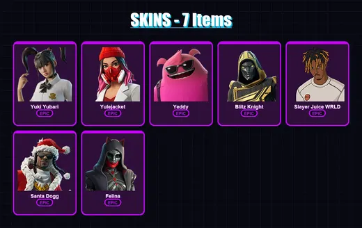 [PC/XBOX] | Yuki Yubari | Yulejacket | Yeddy | Blitz Knight | Slayer Juice WRLD | 7 skin | 51 pickaxe | 18 emote | 30 glider | Lv378 — Game account