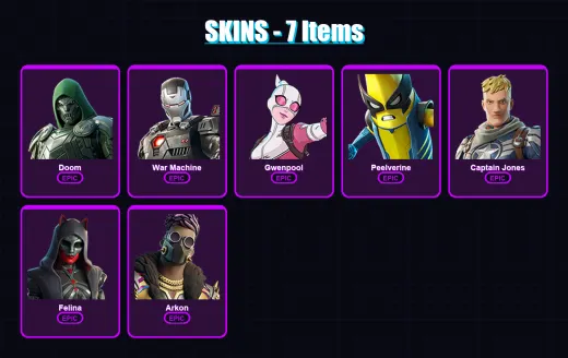 [PC/XBOX/PSN] | Doom | War Machine | Gwenpool | Peelverine | Captain Jones | 7 skin | 11 pickaxe | 8 emote | 10 glider | Lv74