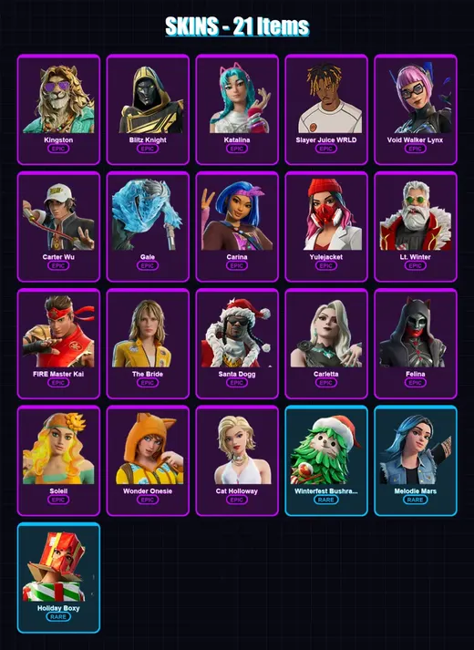 [PC/XBOX/PSN] | Kingston | Blitz Knight | Katalina | Slayer Juice WRLD | Void Walker Lynx | 21 skin | 58 pickaxe | 24 emote | 28 glider | Lv390 — Game account