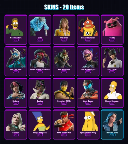 [PC/PSN] | Ned Flanders | Gale | The Bride | Blinky Fishstick | Yeddy | 20 skin | 24 pickaxe | 16 emote | 13 glider | Lv115