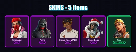 [PS4/PS5/XBOX/PC] | Yulejacket | Felina | Slayer Juice WRLD | Santa Dogg | Aura | 5 skin | 28 pickaxe | 15 emote | 17 glider | Lv323