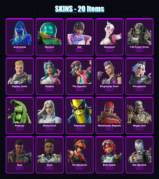 [PC/XBOX/PSN] | Andromeda | Mysterio | Dali | Gwenpool | T-60 Power Armor | 20 skin | 26 pickaxe | 18 emote | 19 glider | Lv367 — Game account