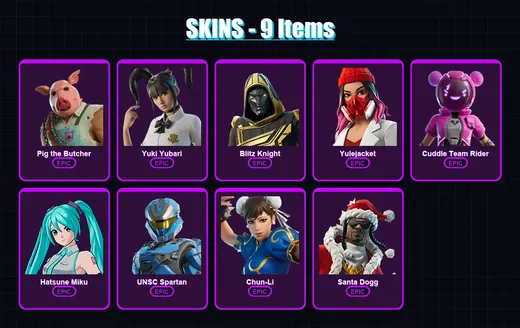 [PC/XBOX/PSN] | Pig the Butcher | Yuki Yubari | Blitz Knight | Yulejacket | Cuddle Team Rider | 9 skin | 65 pickaxe | 34 emote | 36 glider | Lv911 — Game account